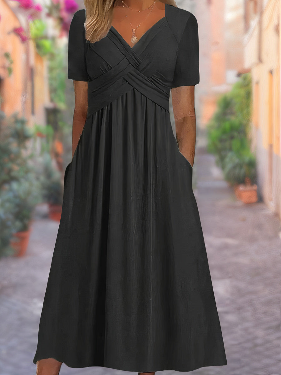 Charly | Women's V-Neck Midi Dress with Crisscross Bodice
