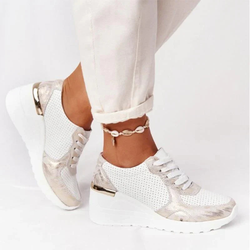 Charly | Women's Wedge Sneakers with Metallic Detail