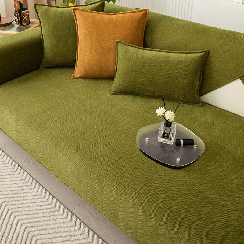 Chenille Sofa Cover with Chevron Pattern – VeluraShield