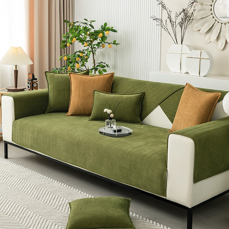 Chenille Sofa Cover with Chevron Pattern – VeluraShield