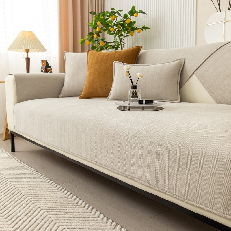 Chenille Sofa Cover with Chevron Pattern – VeluraShield