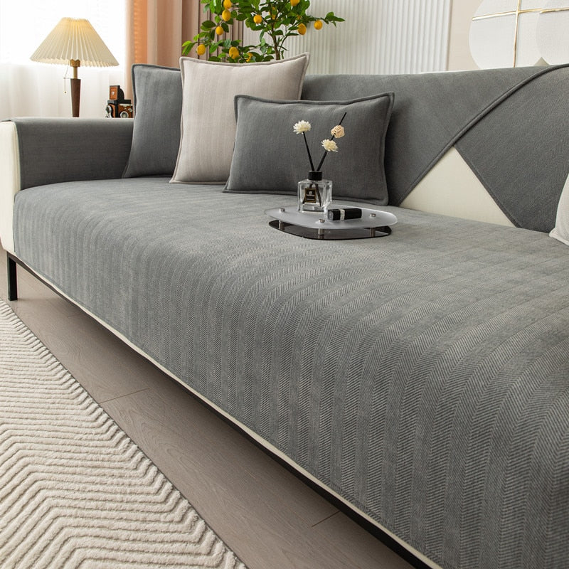 Chenille Sofa Cover with Chevron Pattern – VeluraShield