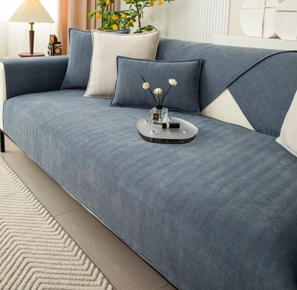 Chenille Sofa Cover with Chevron Pattern – VeluraShield