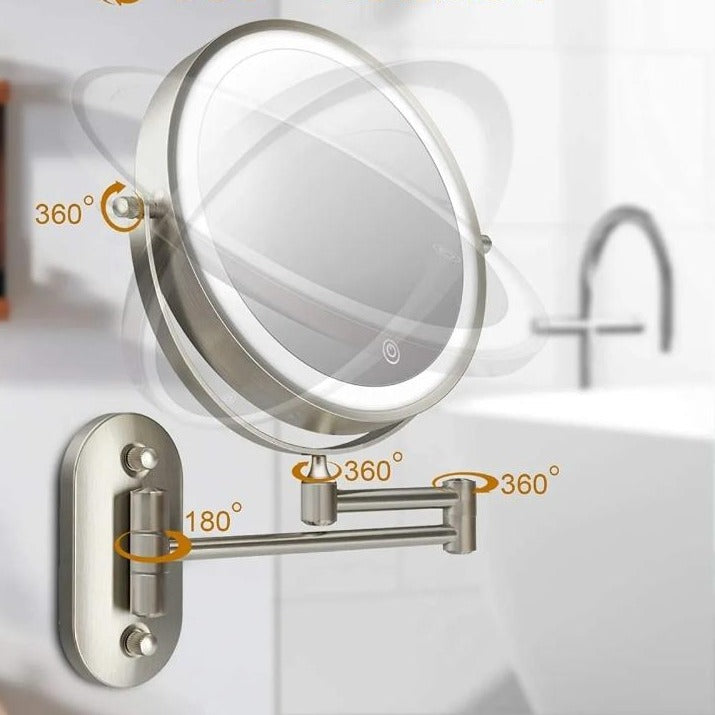 Chrome Silver Rechargeable LED Magnifying Mirror By Lunicca