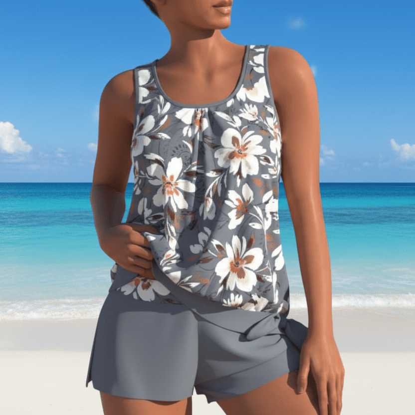 FLORABELLA – Two-tone tankini set with floral pattern for elegant summer moments