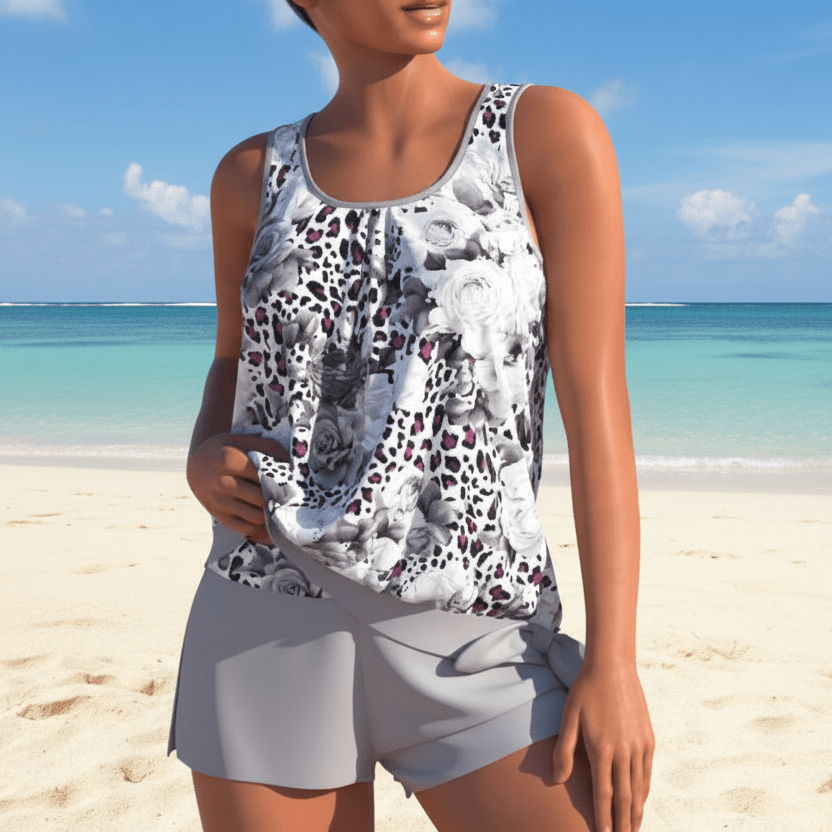 FLORABELLA – Two-tone tankini set with floral pattern for elegant summer moments
