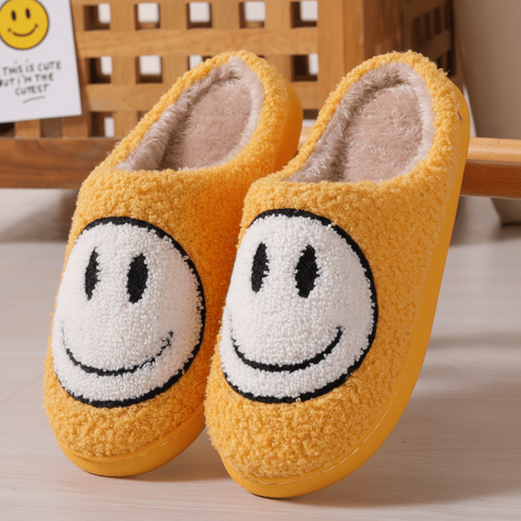FLUFFYSMILE – Cozy Winter Slippers with Smiley and Thickened Silicone Sole