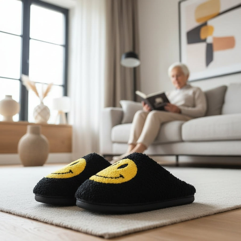 FLUFFYSMILE – Cozy Winter Slippers with Smiley and Thickened Silicone Sole
