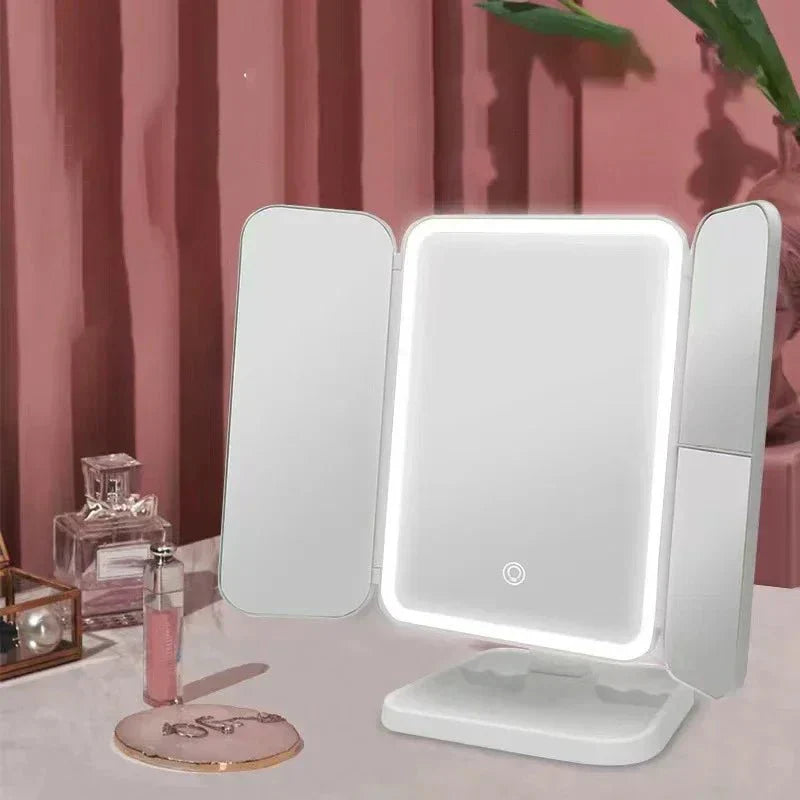 GLAMLITE MIRROR – Three-Part Mirror with LED Lighting in 3 Colors for the Perfect Makeup