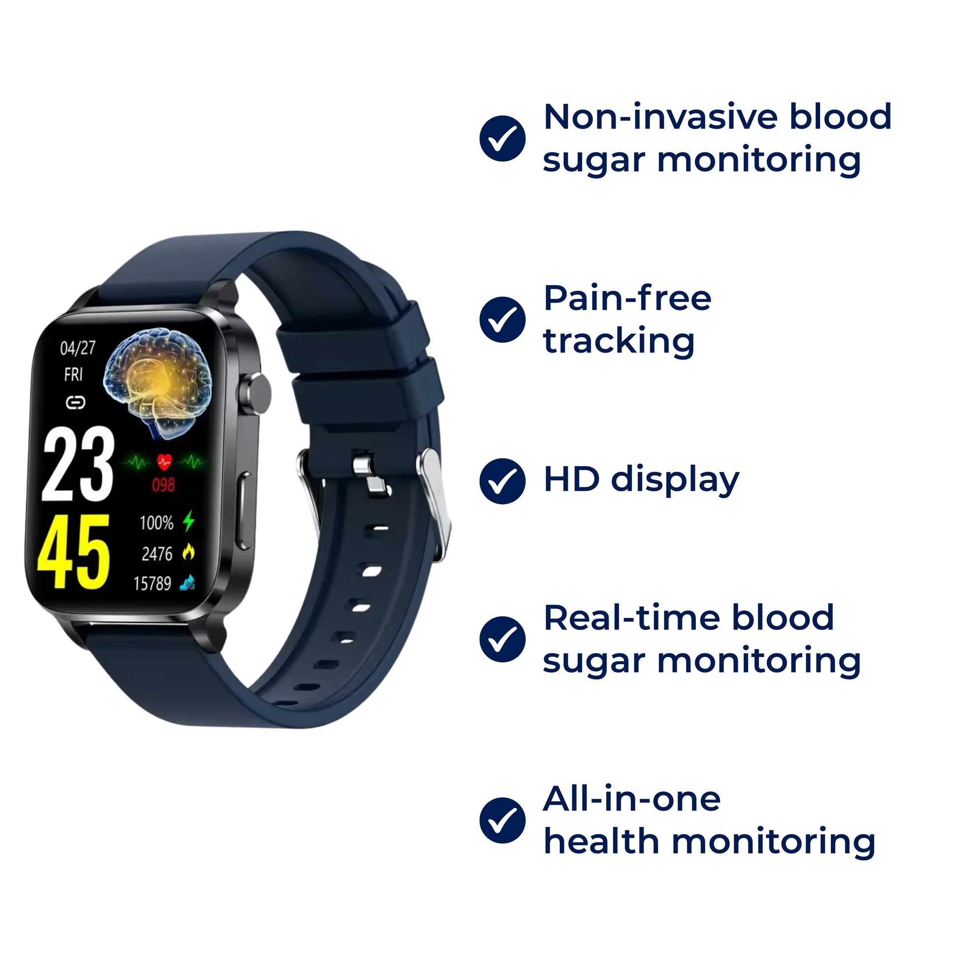 GlucoWell | Non-Invasive Diabetes Smartwatch – Blood Sugar Monitor – HD Display – Pain-Free Glucose Tracking for Adults Charly