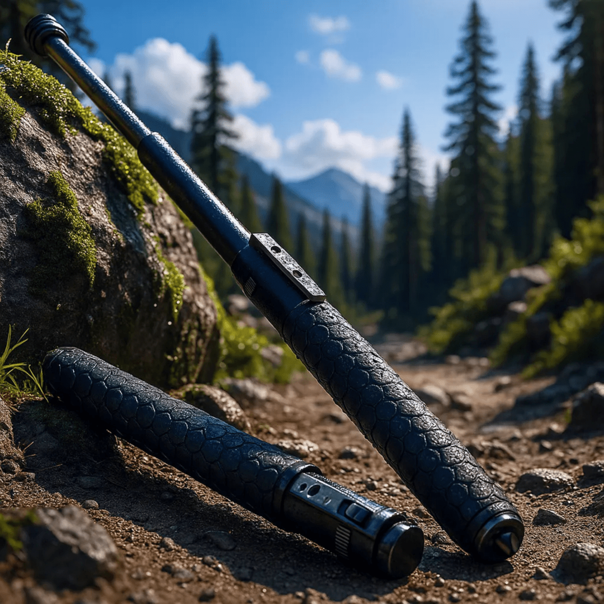 HIKESHIELD - Adjustable Alloy Steel Hiking Stick with Anti-Slip Handle for Stable Support While Hiking and Traveling
