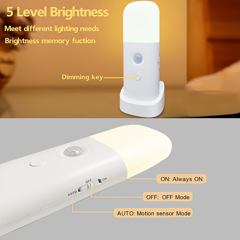 LED Night Light with Motion Sensor – Rechargeable via USB and Adjustable Brightness for Bedrooms and Hallways