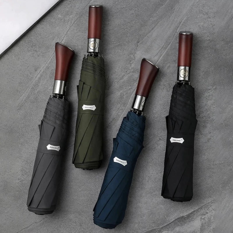 LumaLeaf Auto-Open Umbrella With Elegant Wooden Handle