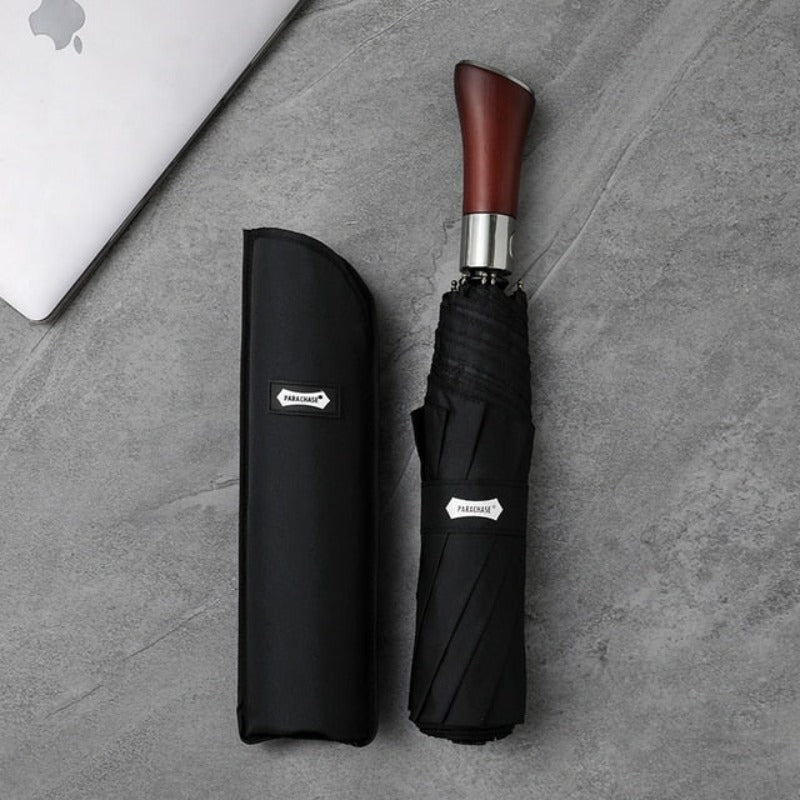 LumaLeaf Auto-Open Umbrella With Elegant Wooden Handle