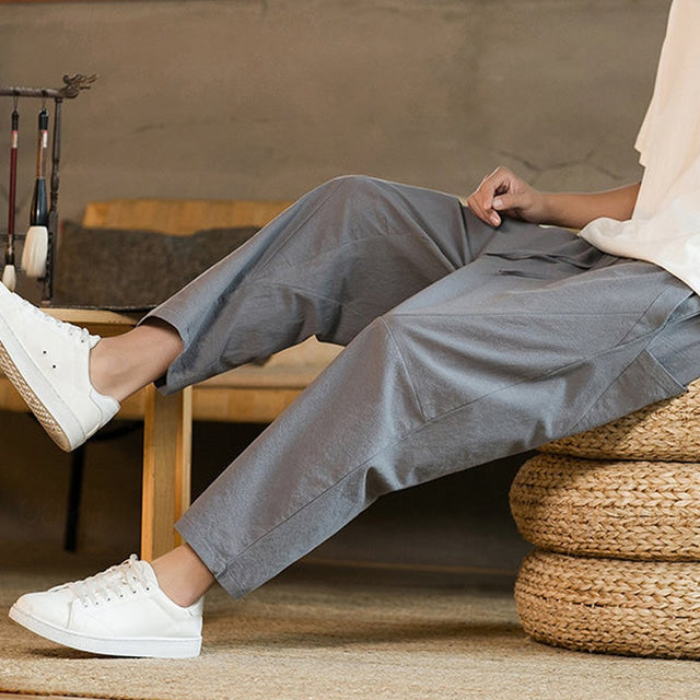 Men's Casual Tapered Pants with Adjustable Waist