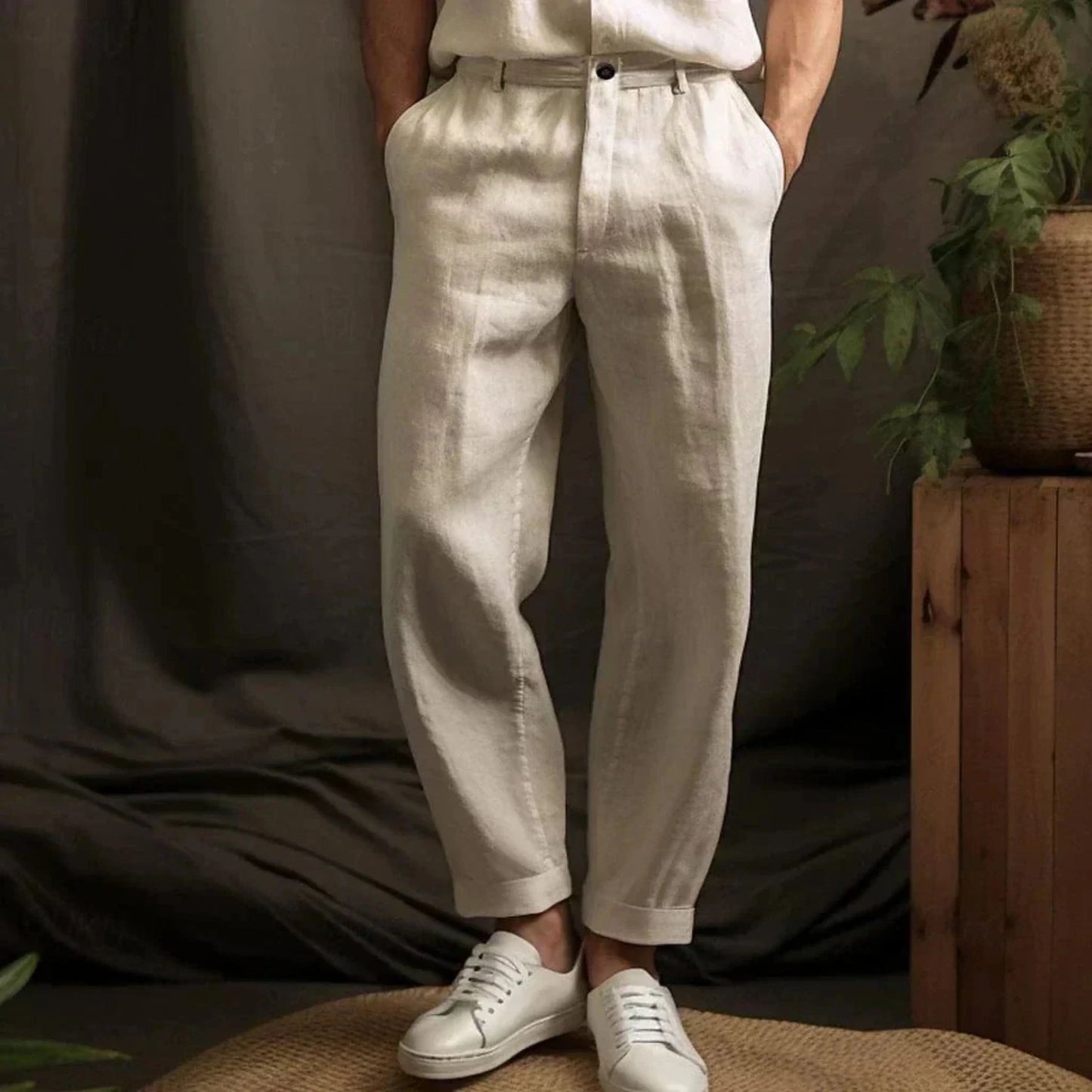 Men's Straight Linen Pants with Relaxed Fit