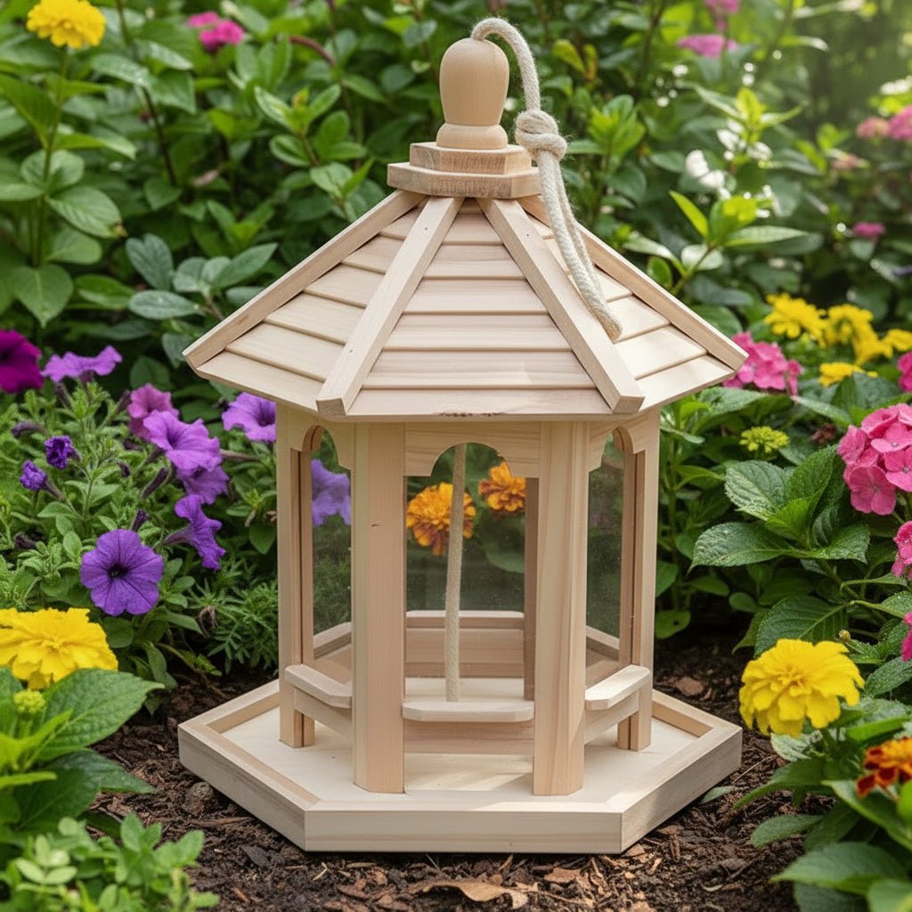 NATUREWELL – Rustic, handmade birdhouse with integrated water system made of wood