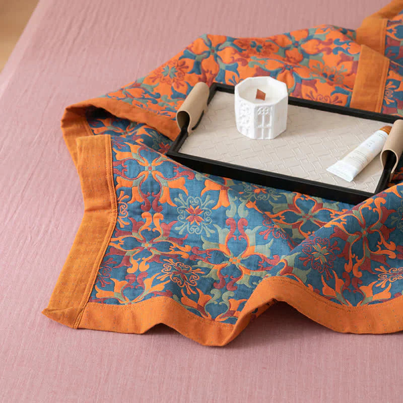 Orange & Blue Pattern Six-Layer Cotton Quilt - TerraLoom