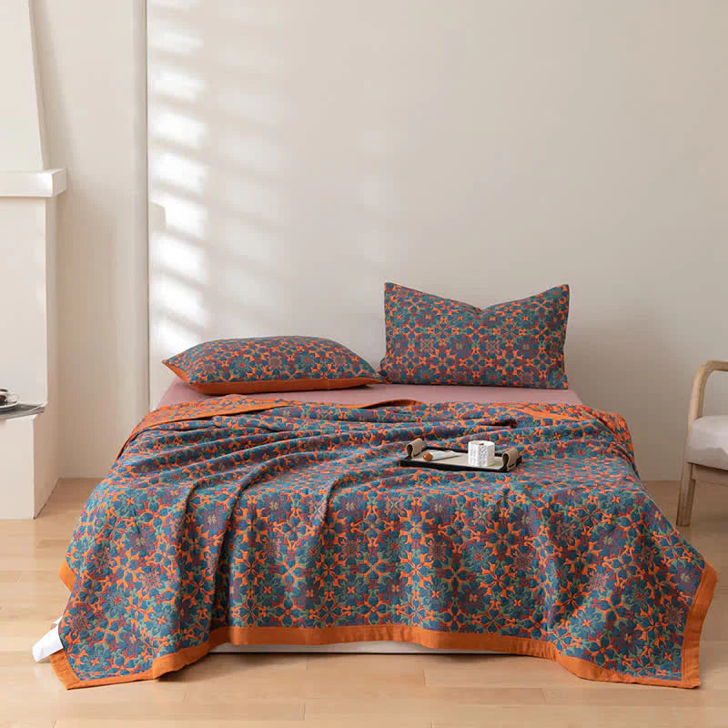 Orange & Blue Pattern Six-Layer Cotton Quilt - TerraLoom