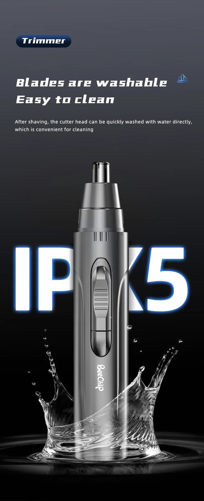PROFESSIONAL PAINLESS NOSE & EAR HAIR TRIMMER FOR MEN AND WOMEN - RECHARGEABLE