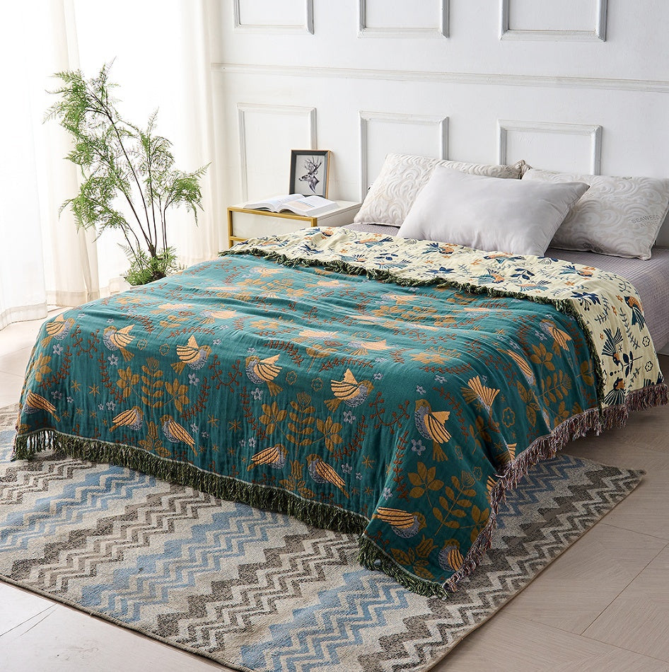 Reversible Scandinavian Bird Blanket | 100% Cotton Blanket
