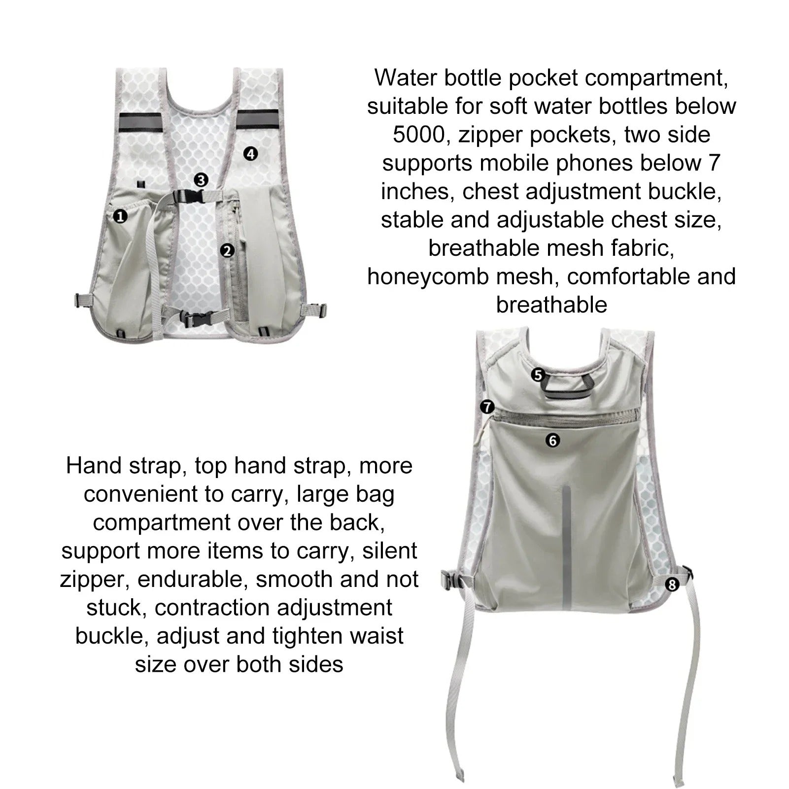 Running Vest with Water Bottle Holder, Reflective Details, and Mobile Pocket