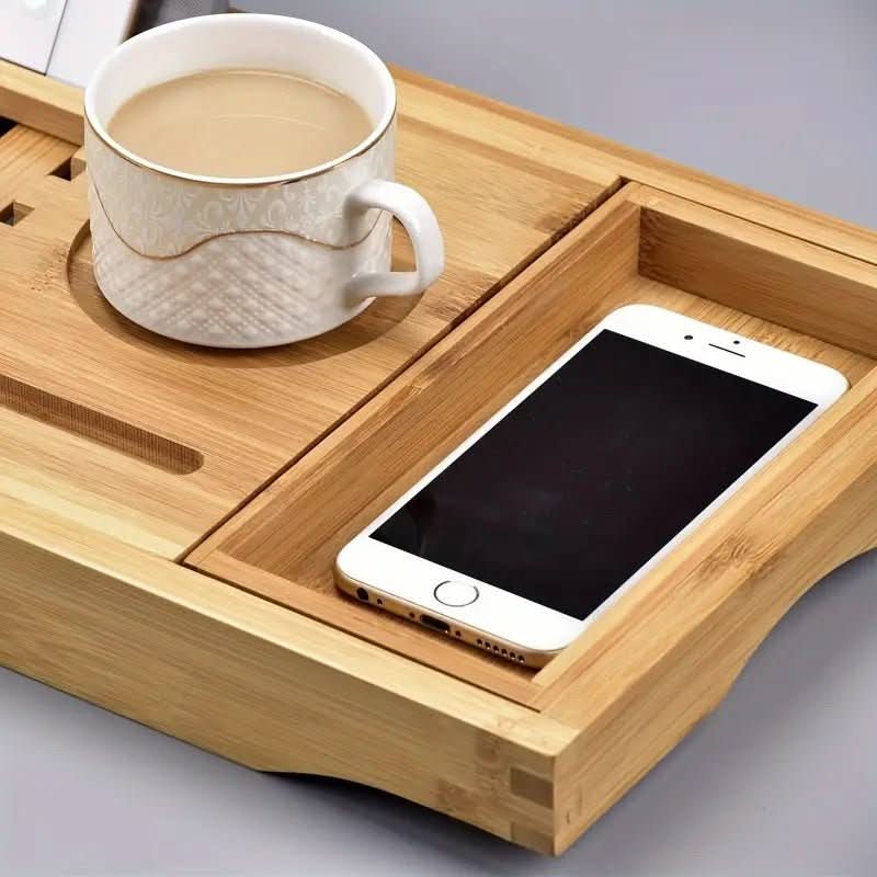Solavera Bamboo Relax Tray | Extendable Bathtub Tray | Sustainable & Elegant | With Glass & Book Holder for Spa Enjoyment at Home