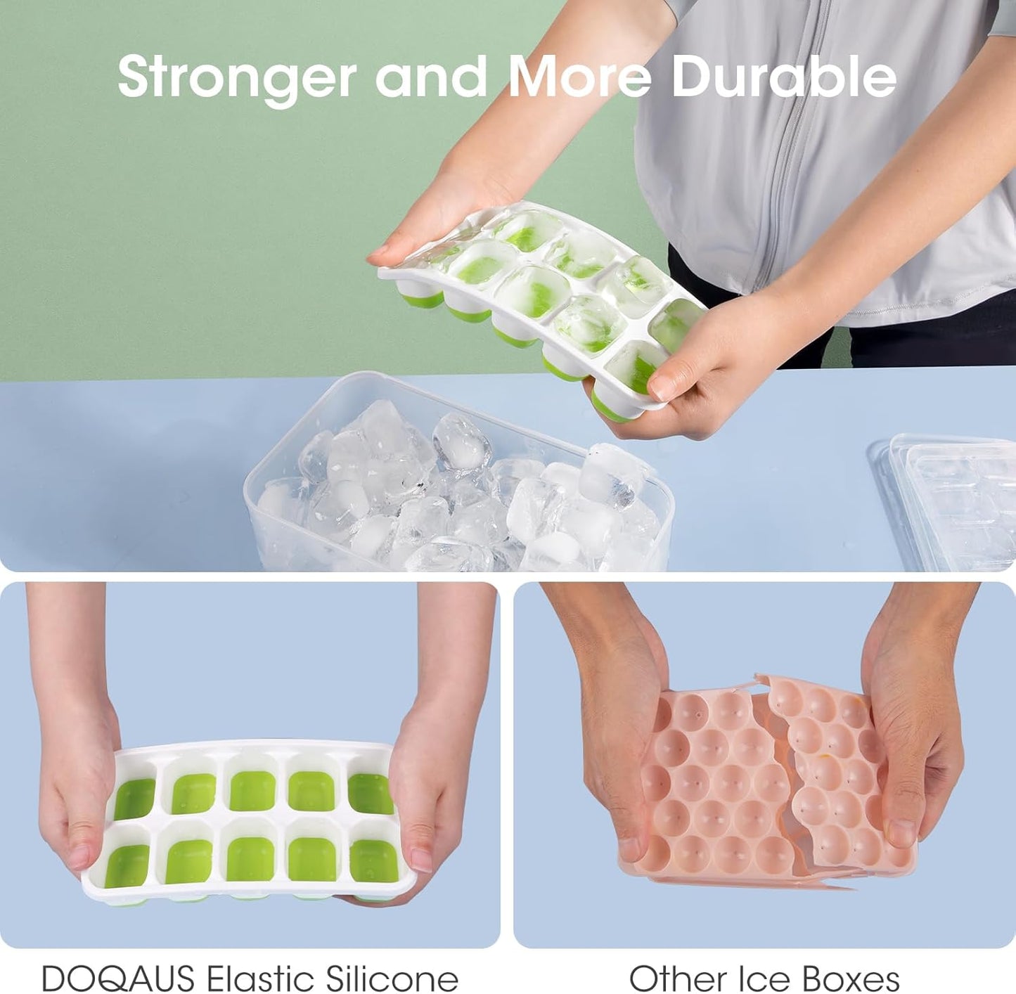 Stackable Silicone Ice Cube Trays with Storage Bin