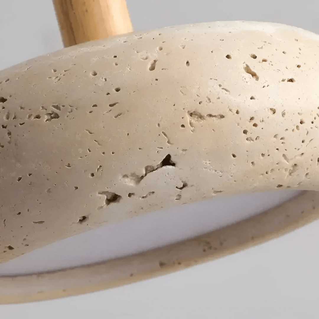 TRANQUILHALO – Retro LED ceiling light made of wood and stone for a calm atmosphere