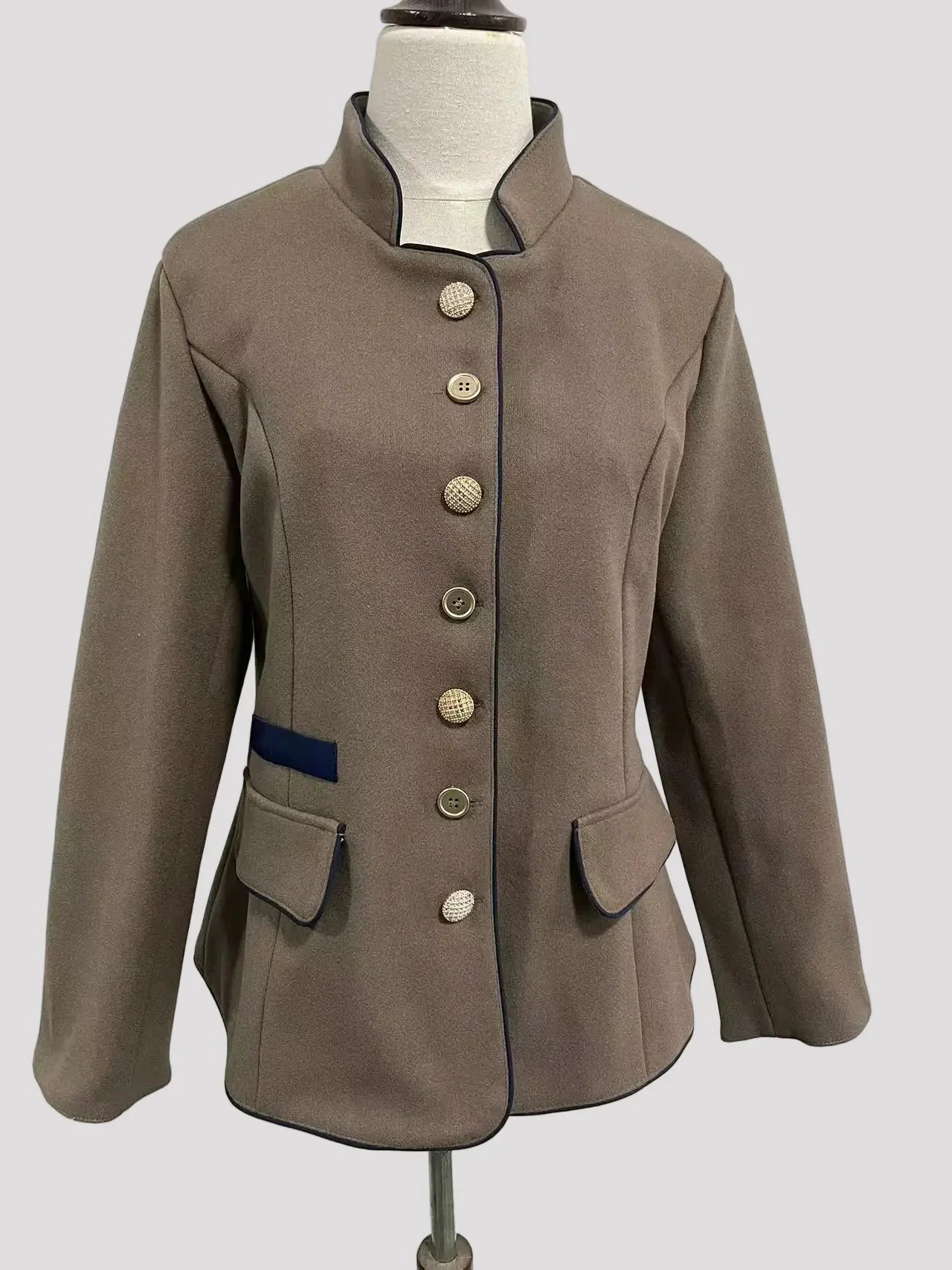 Women's Short Jacket with Multi-Button Placket and Color Accents | Charly Fashion